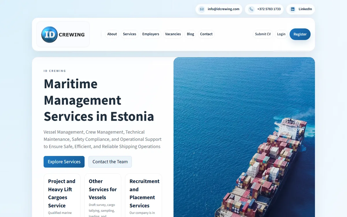 ID Crewing homepage preview
